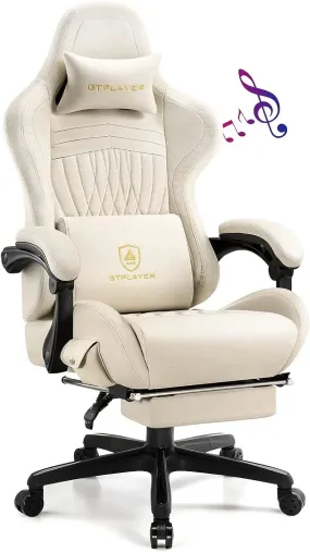 GTPLAYER Chair Computer Gaming Chair (Leather, Ivory)