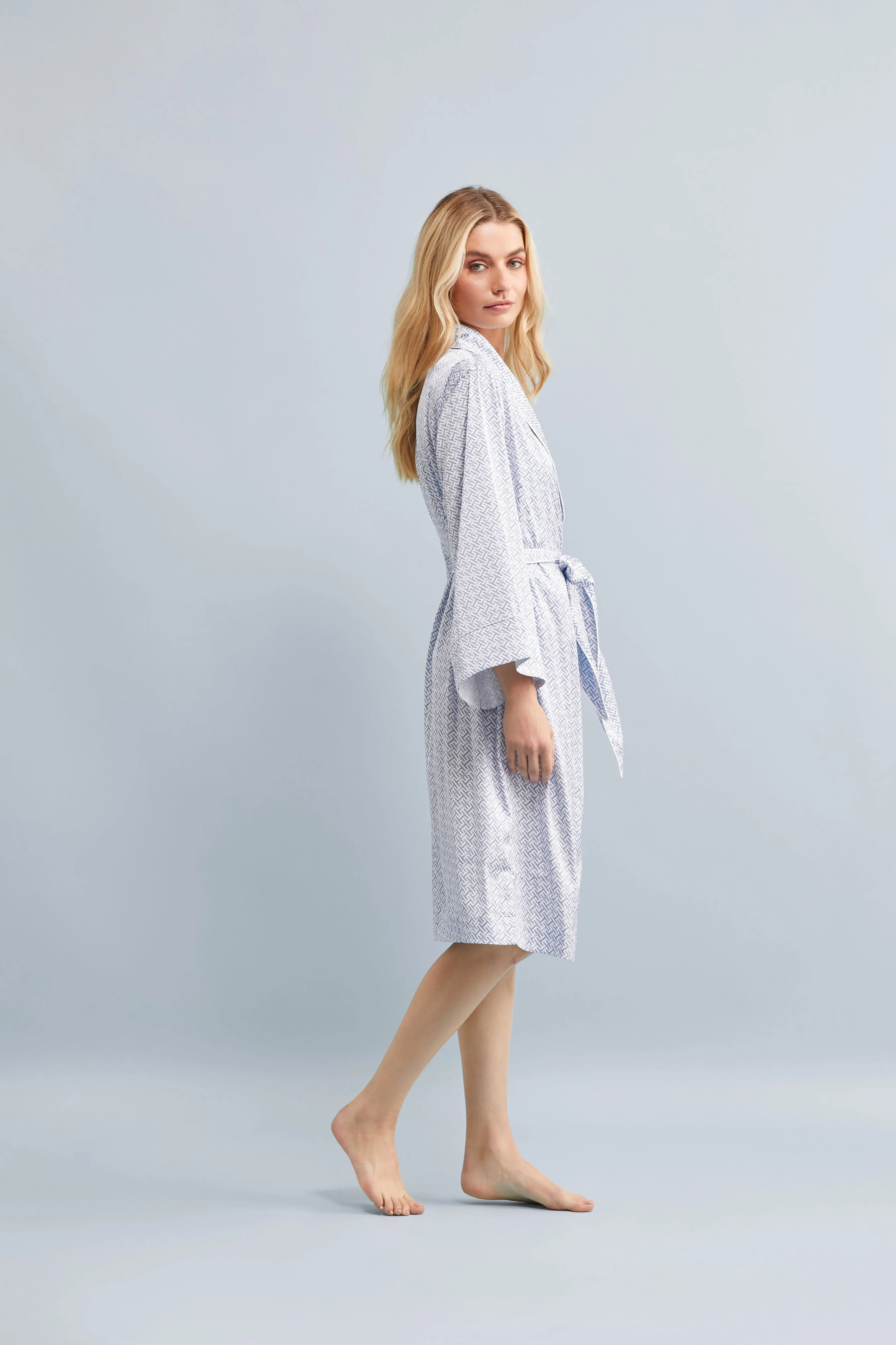 Halston x Homebodii Cleveland Robe - Eggshell Blue HH Print