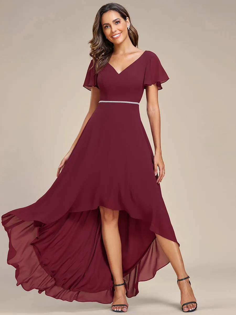 High Low Short Sleeve Chiffon Wholesale Evening Dresses