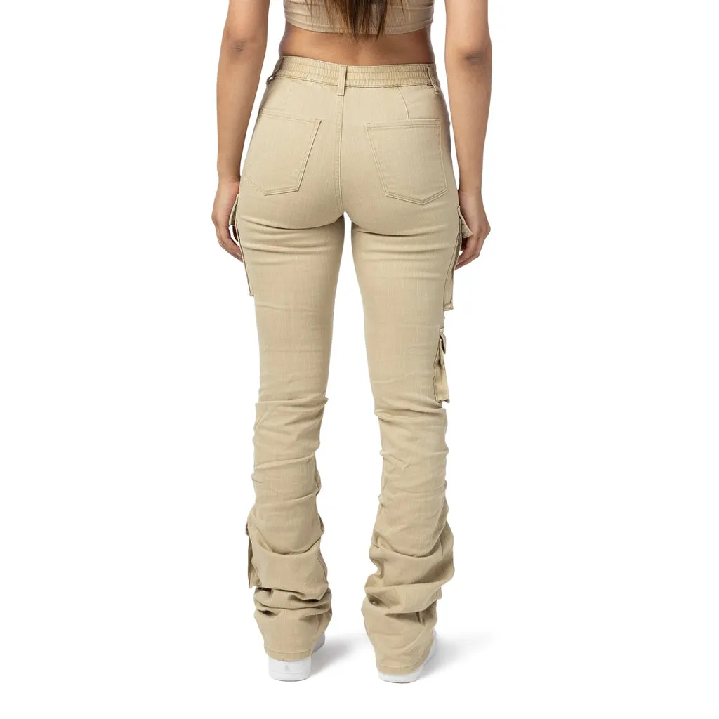 High Rise Utility Stacked Twill Pants - Cappuccino