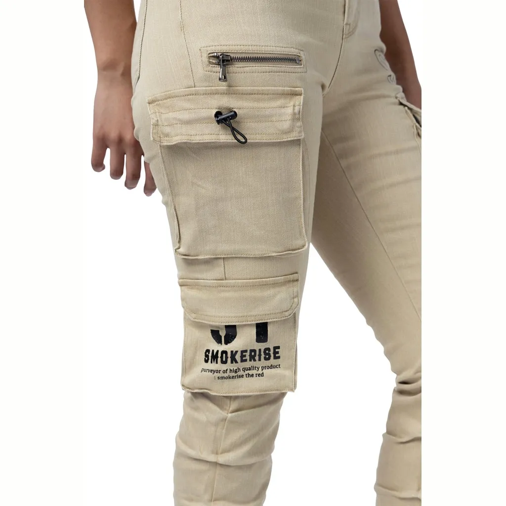 High Rise Utility Stacked Twill Pants - Cappuccino