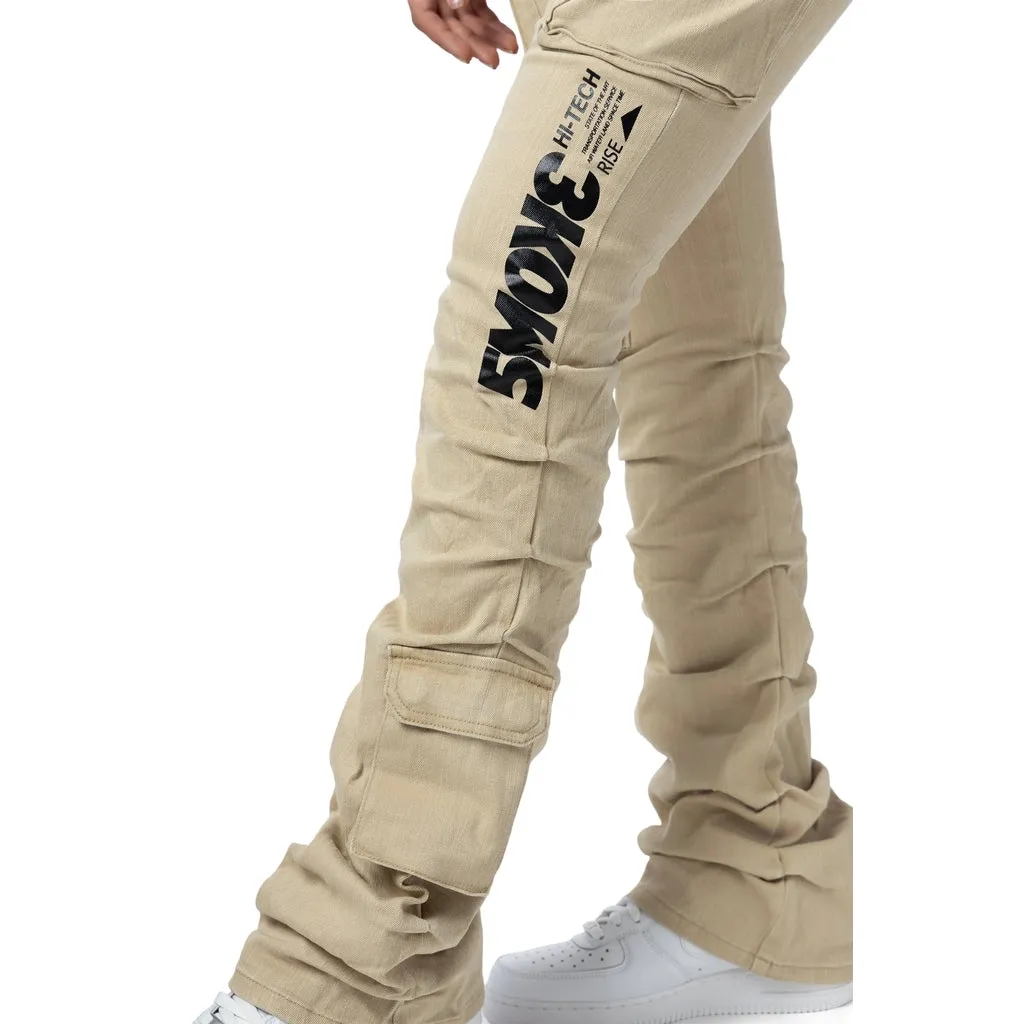 High Rise Utility Stacked Twill Pants - Cappuccino