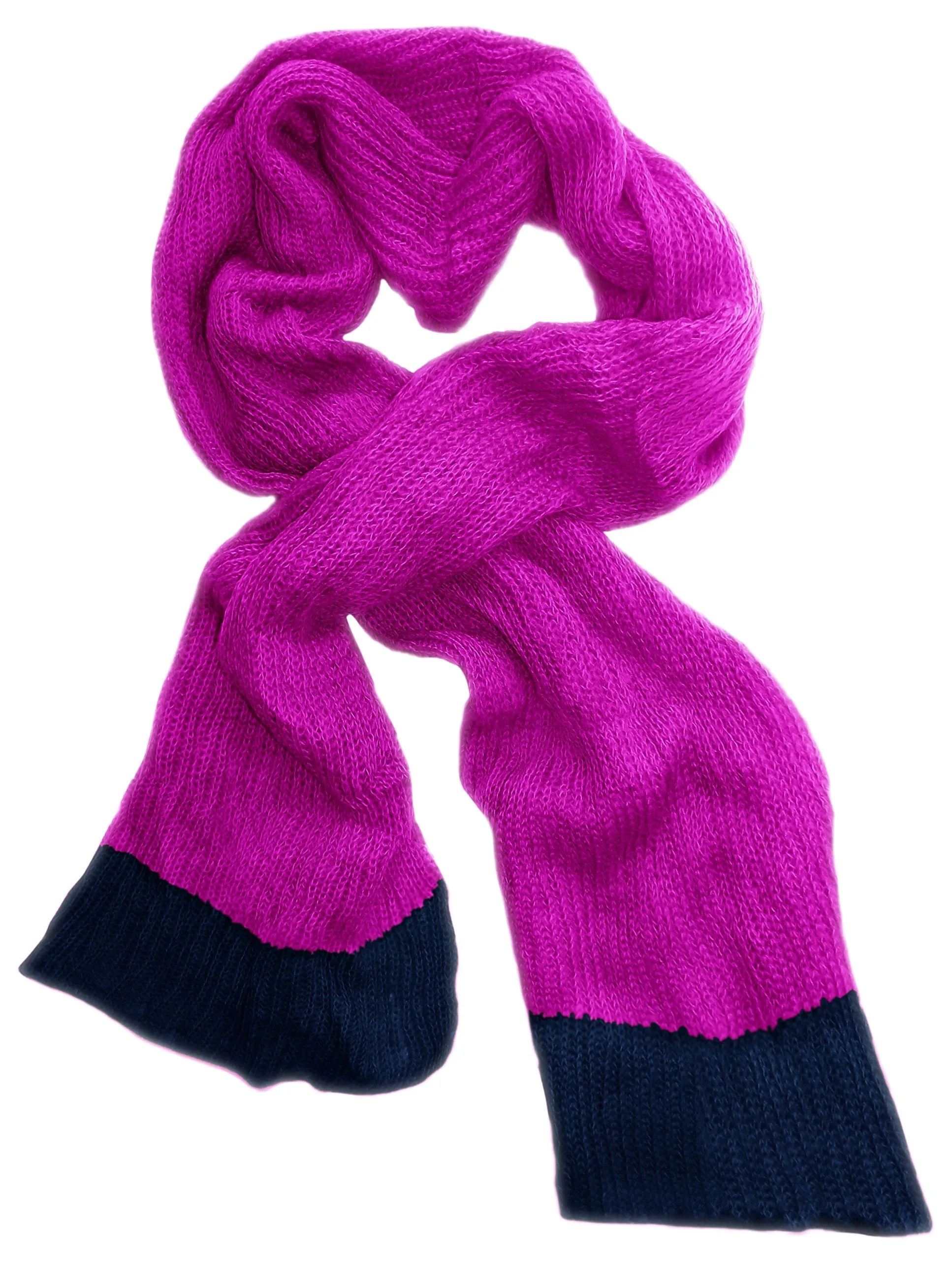 Hot Pink and Navy Blue Peach Couture Loose Border Hand Knit Warm Scarf