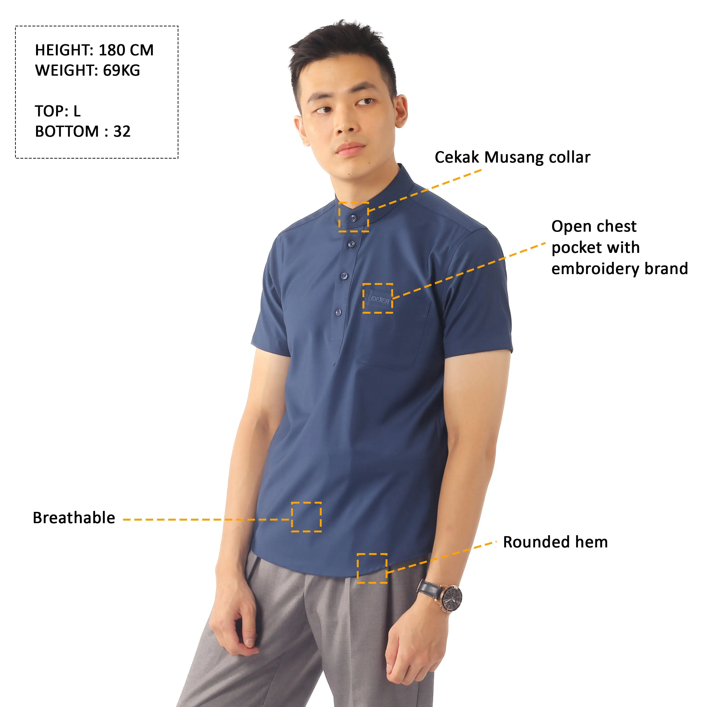 IDEXER MANDARIN SHORT SLEEVE SHIRT [SLIM FIT] ID0263