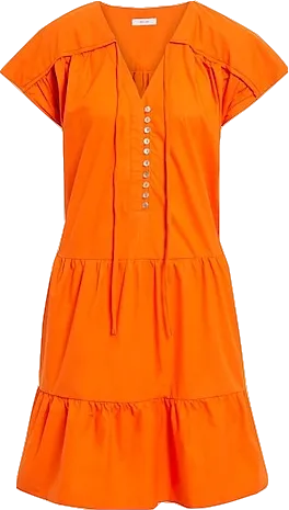 Iris & Ink Orange Organic Cotton Poplin Button Detail Tiered Mini Dress BNWT UK 10