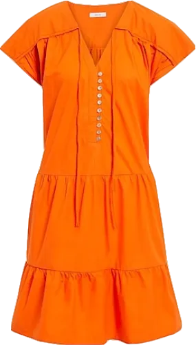 Iris & Ink Orange Organic Cotton Poplin Button Detail Tiered Mini Dress BNWT UK 10