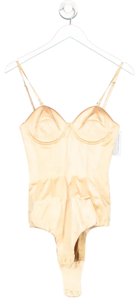 IVAN YOUNG Beige Silk Satin Corseted Bodysuit Champagne UK 8