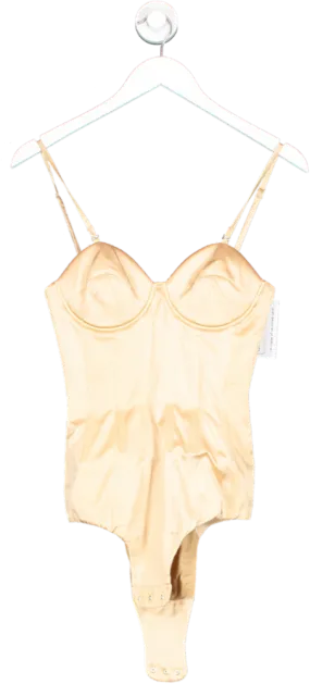 IVAN YOUNG Beige Silk Satin Corseted Bodysuit Champagne UK 8