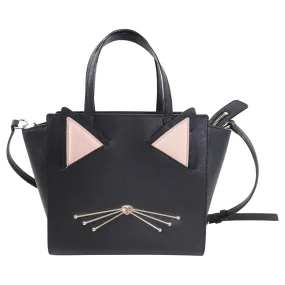 Kate Spade Black Leather Two-Way Cat Design Bag