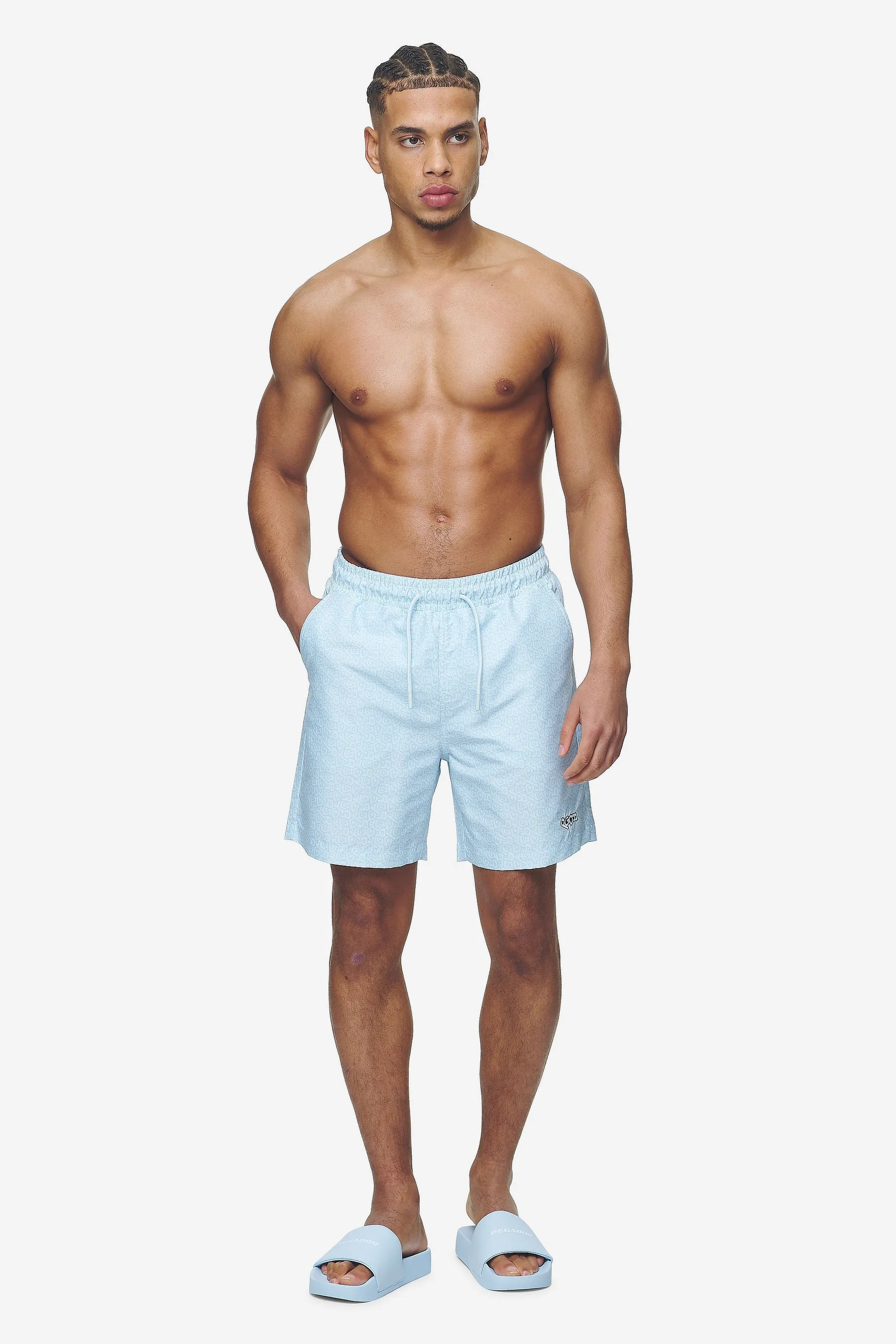 Kempton Monogram Swim Shorts Baby Blue