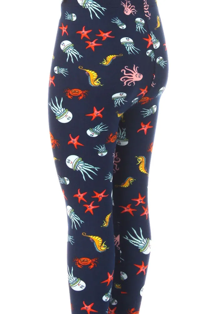 Kid's Jellyfish Starfish Sea Horse Pattern Printed Leggings