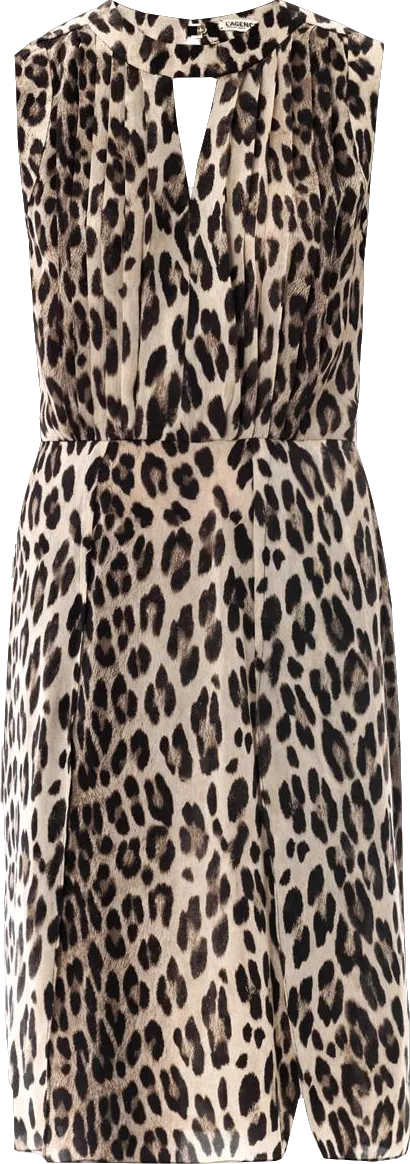 L'agence Beige Leopard Print Sleeveless Dress UK 6