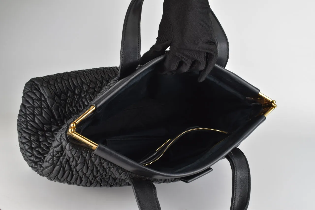 Large Black Matelasse Leather Frame Tote