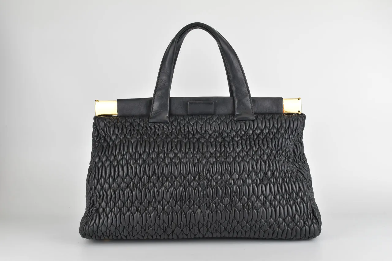 Large Black Matelasse Leather Frame Tote