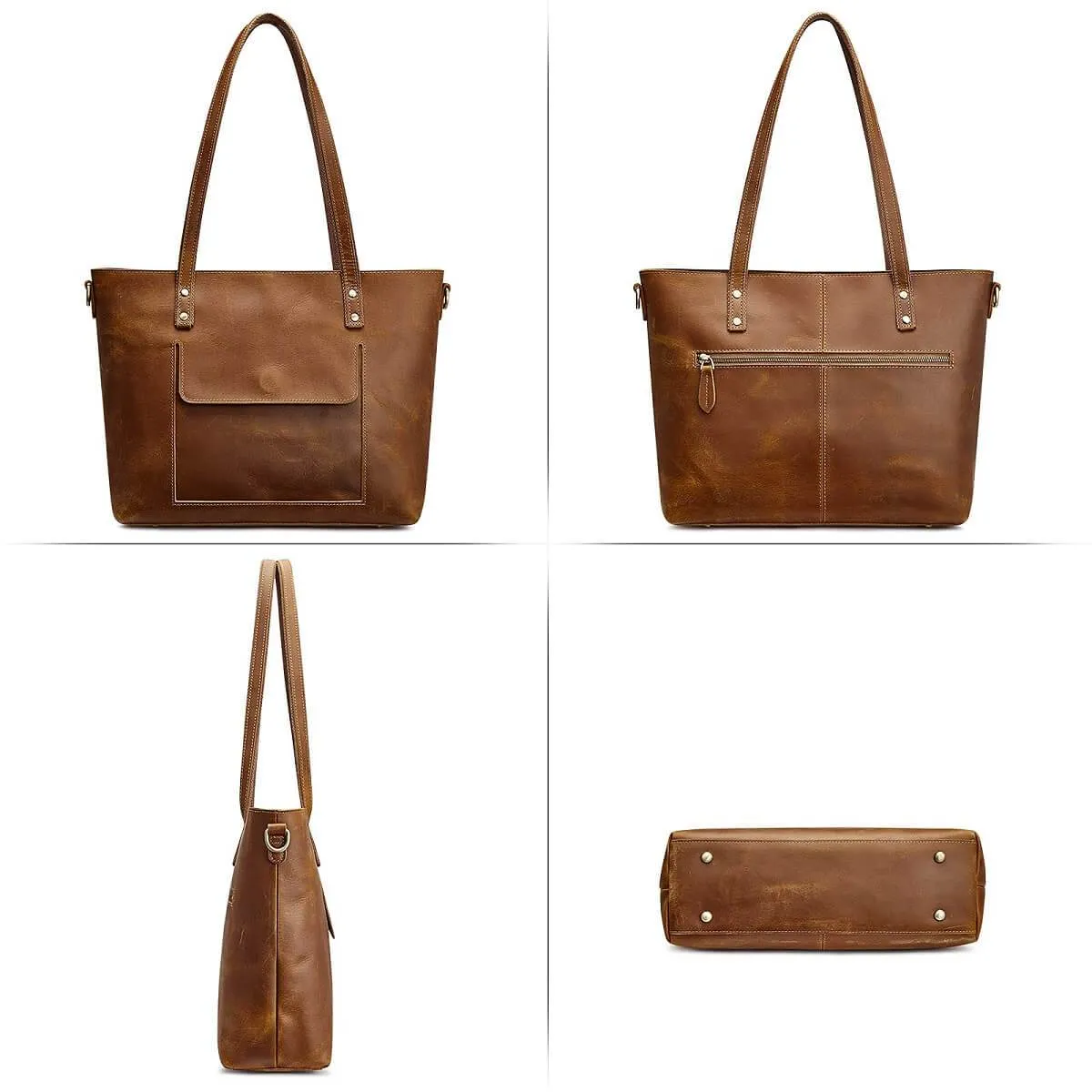 Large Leather Tote with Pockets