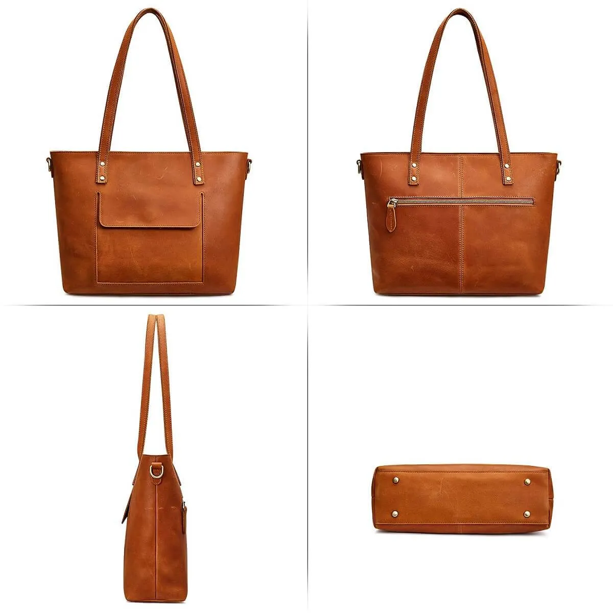 Large Leather Tote with Pockets