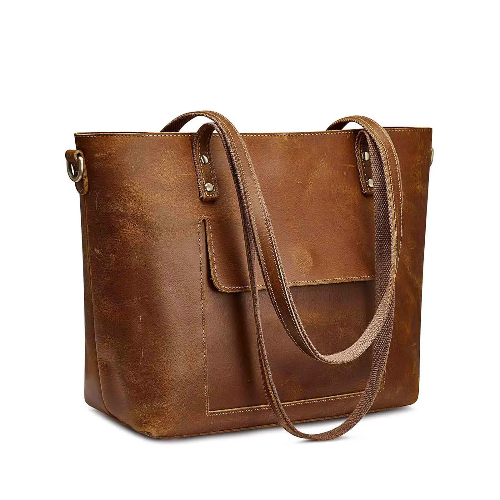 Large Leather Tote with Pockets