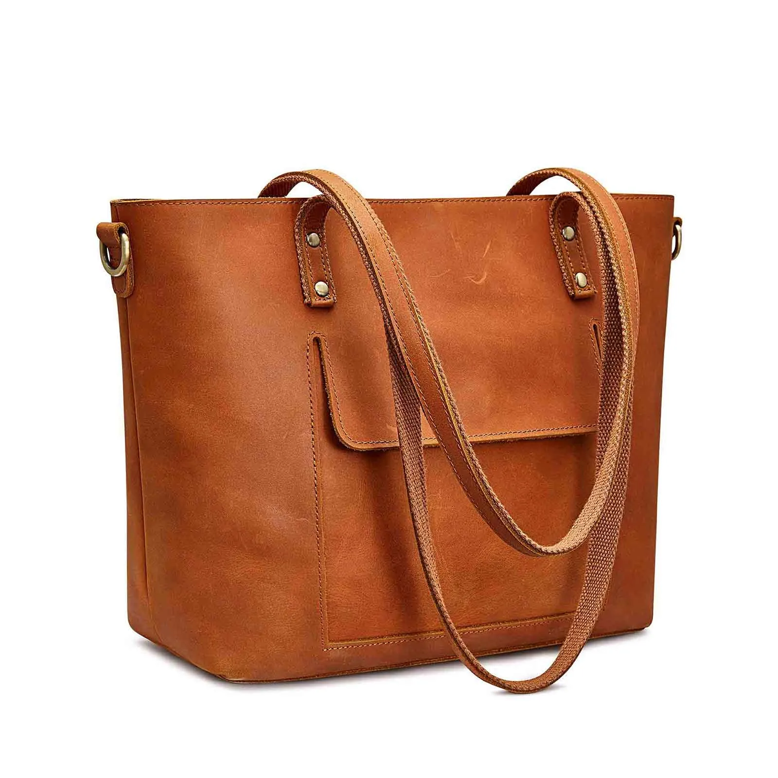 Large Leather Tote with Pockets