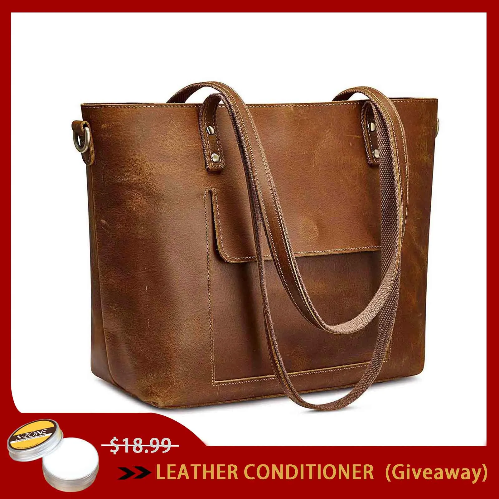 Large Leather Tote with Pockets