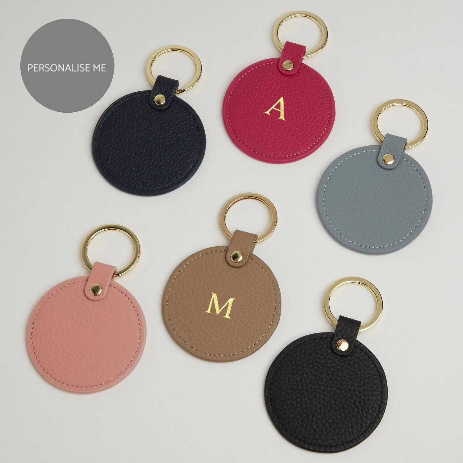 Leather Round Keyring - Gold Hardware