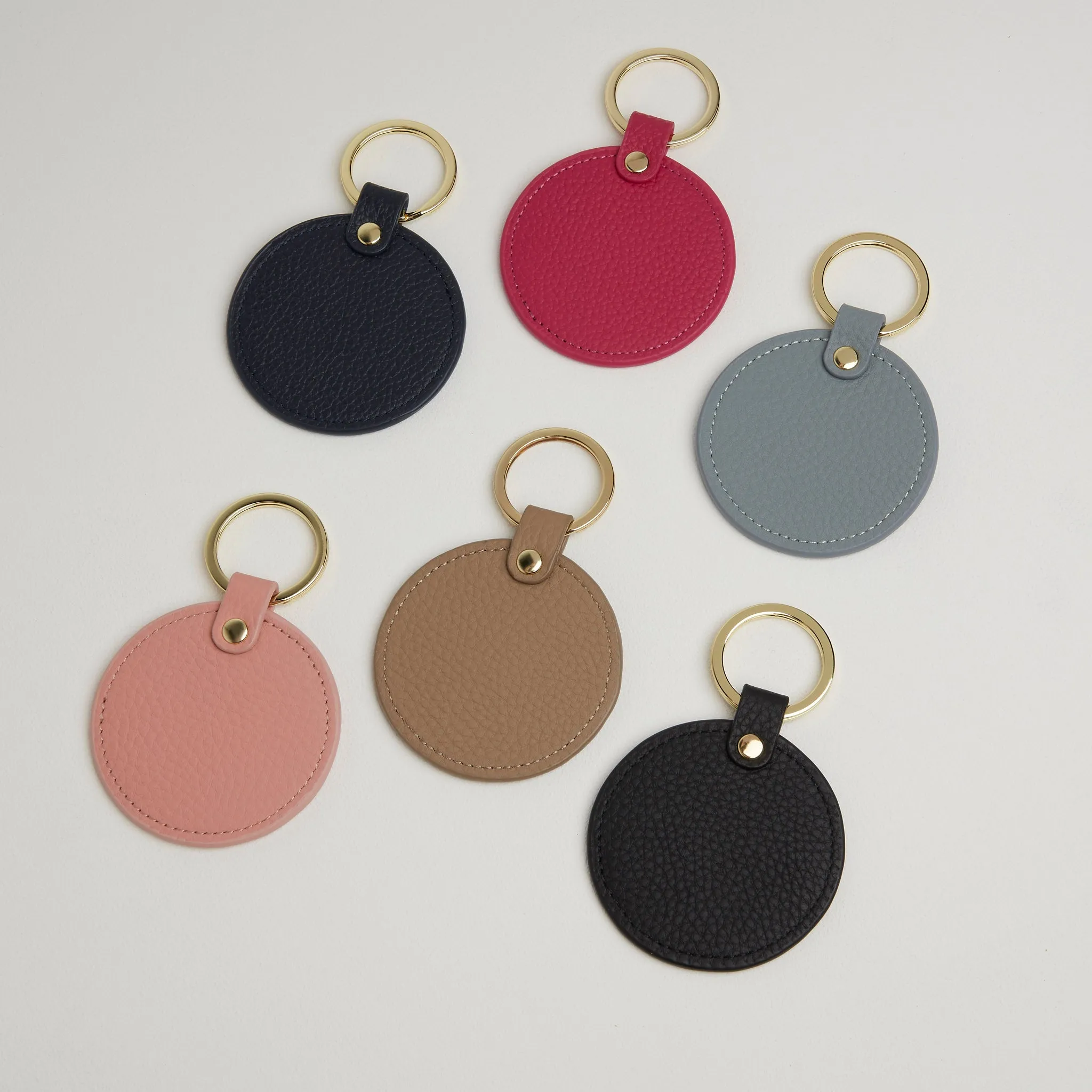 Leather Round Keyring - Gold Hardware