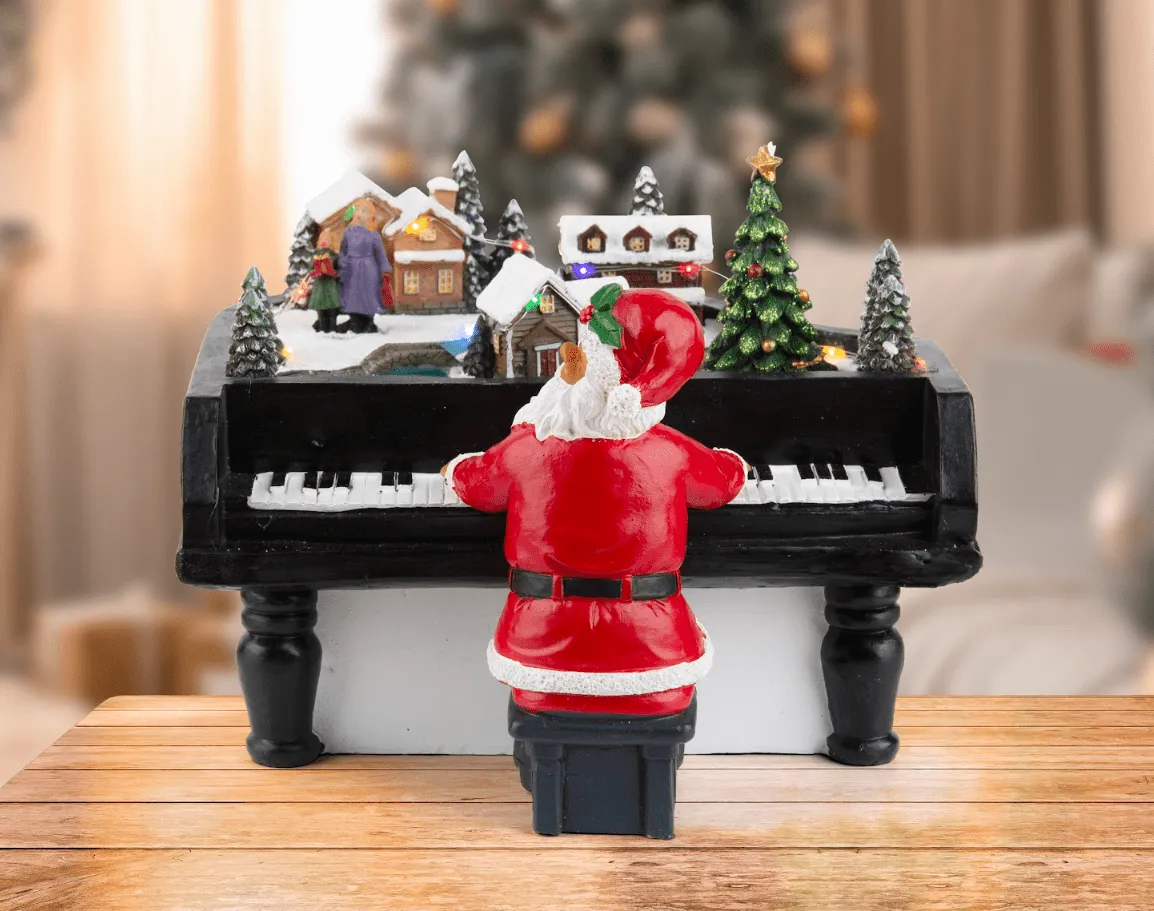 LED Musical Santa Playing Piano Asst