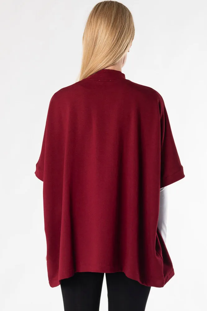 Lindsey Half-Zip Bamboo Poncho - Cranberry