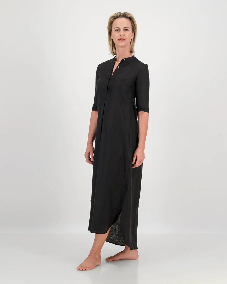 linen kurta dress - black