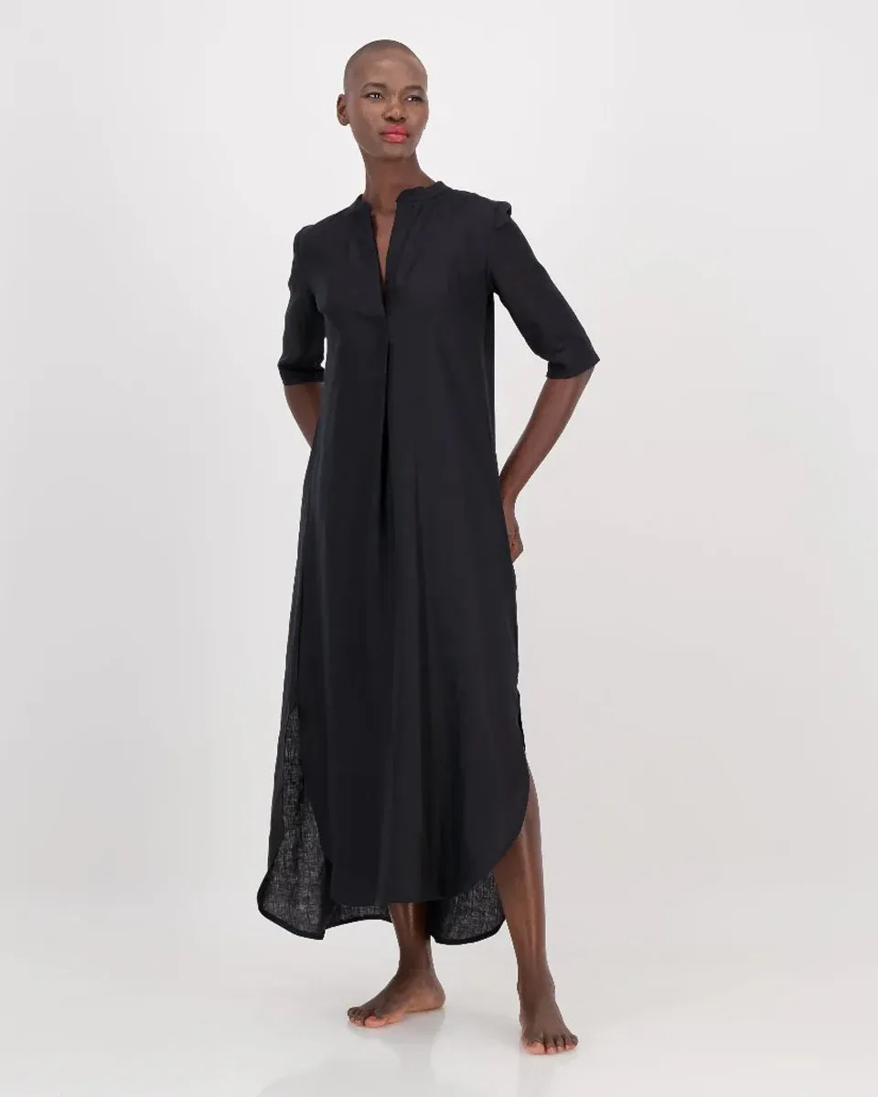 linen kurta dress - black