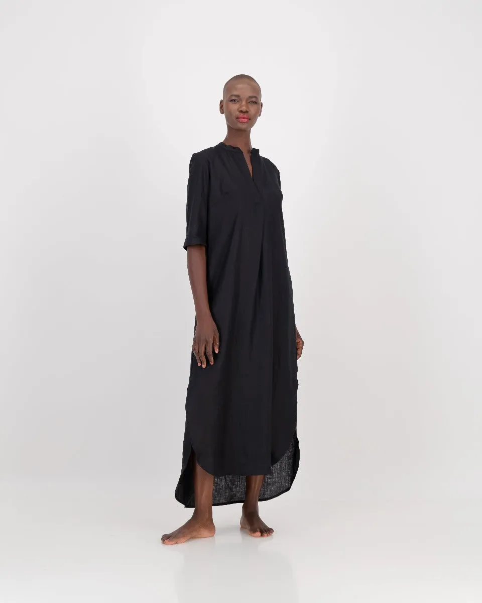 linen kurta dress - black