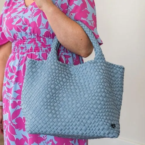 London Large Woven Tote - Sky Blue