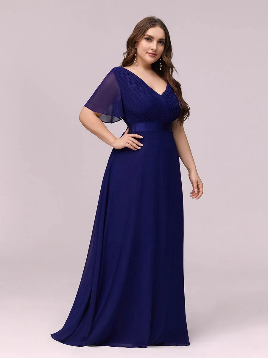 Long Chiffon Empire Waist Bridesmaid Dress with Short Flutter Sleeves