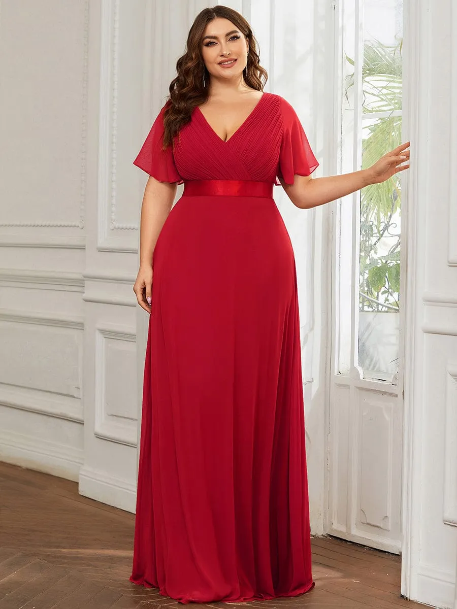 Long Chiffon Empire Waist Bridesmaid Dress with Short Flutter Sleeves