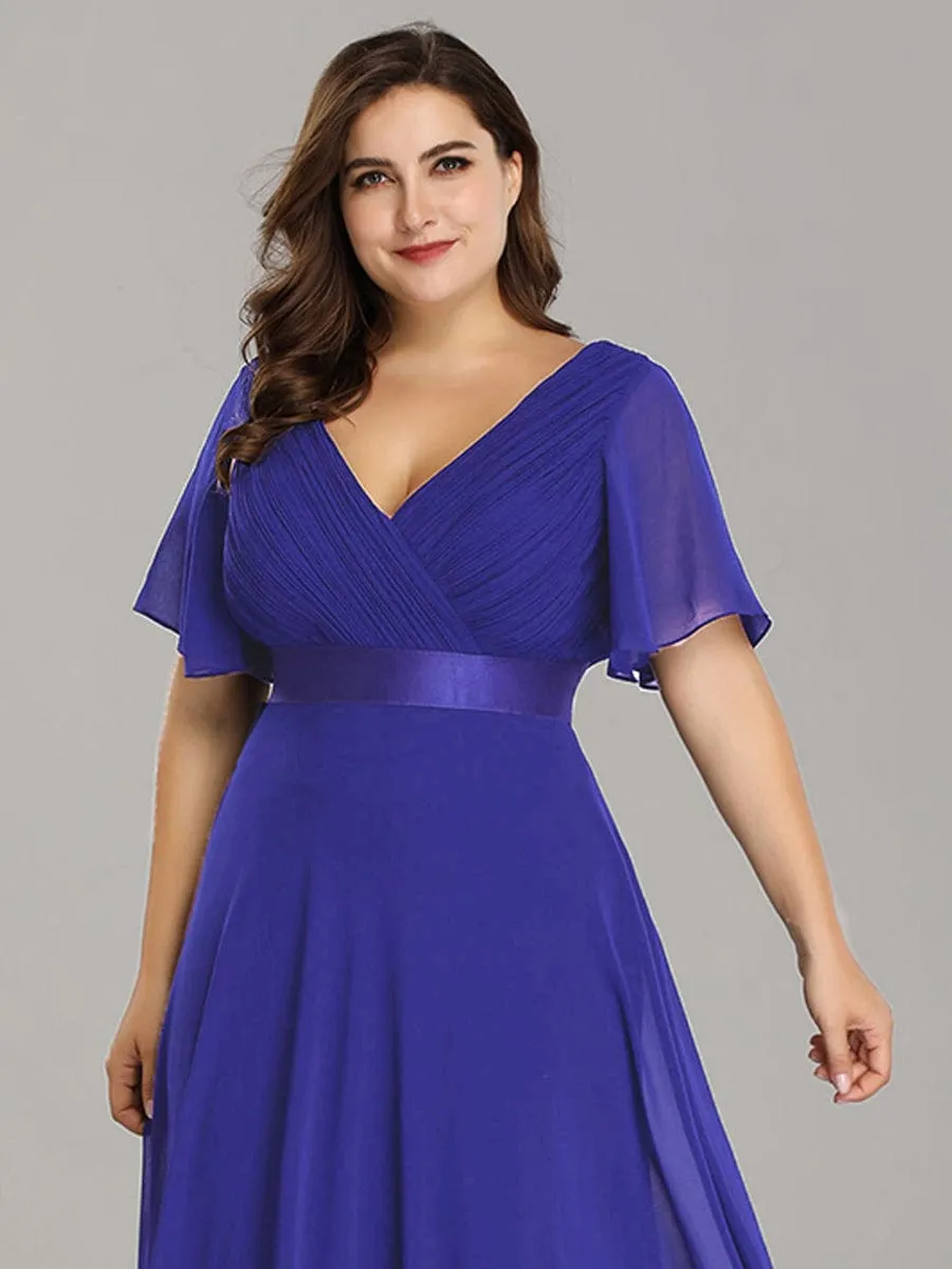 Long Chiffon Empire Waist Bridesmaid Dress with Short Flutter Sleeves