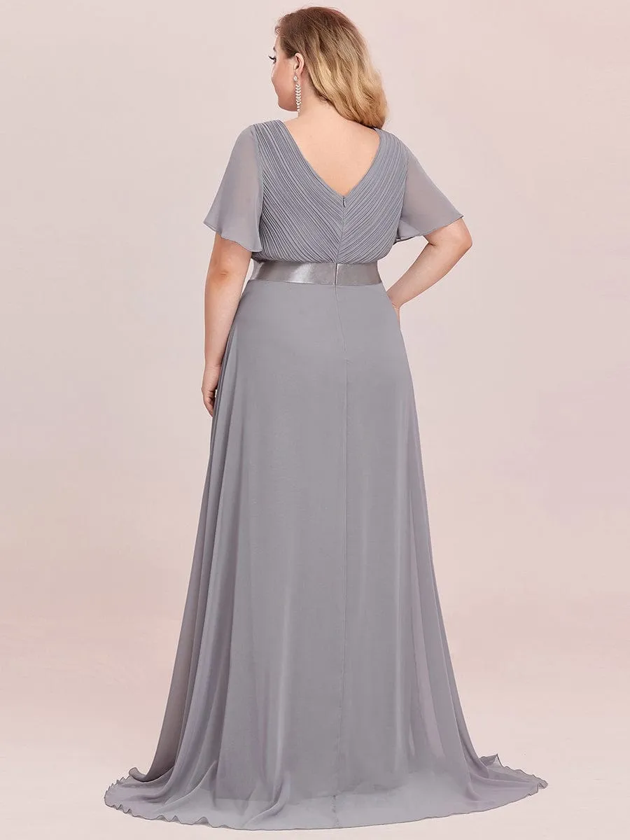 Long Chiffon Empire Waist Bridesmaid Dress with Short Flutter Sleeves