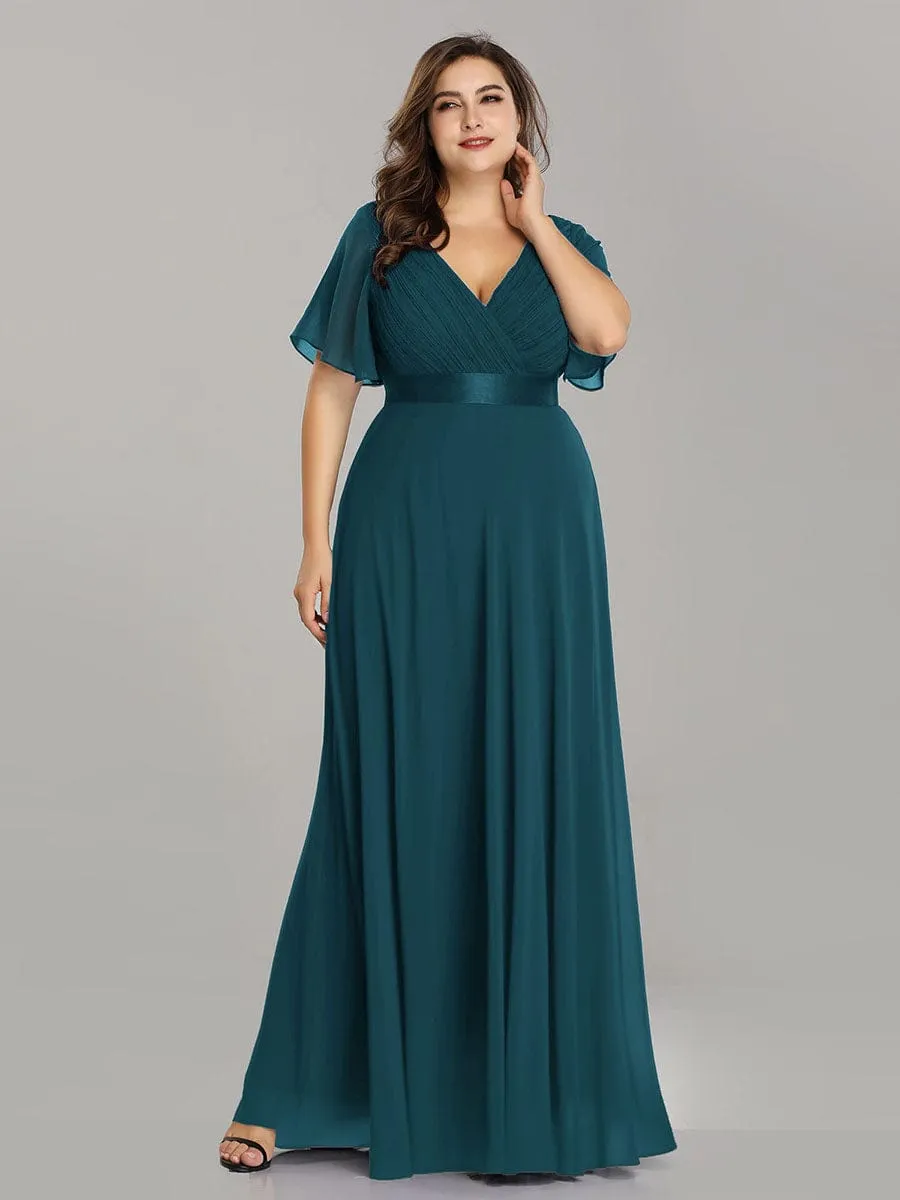 Long Chiffon Empire Waist Bridesmaid Dress with Short Flutter Sleeves