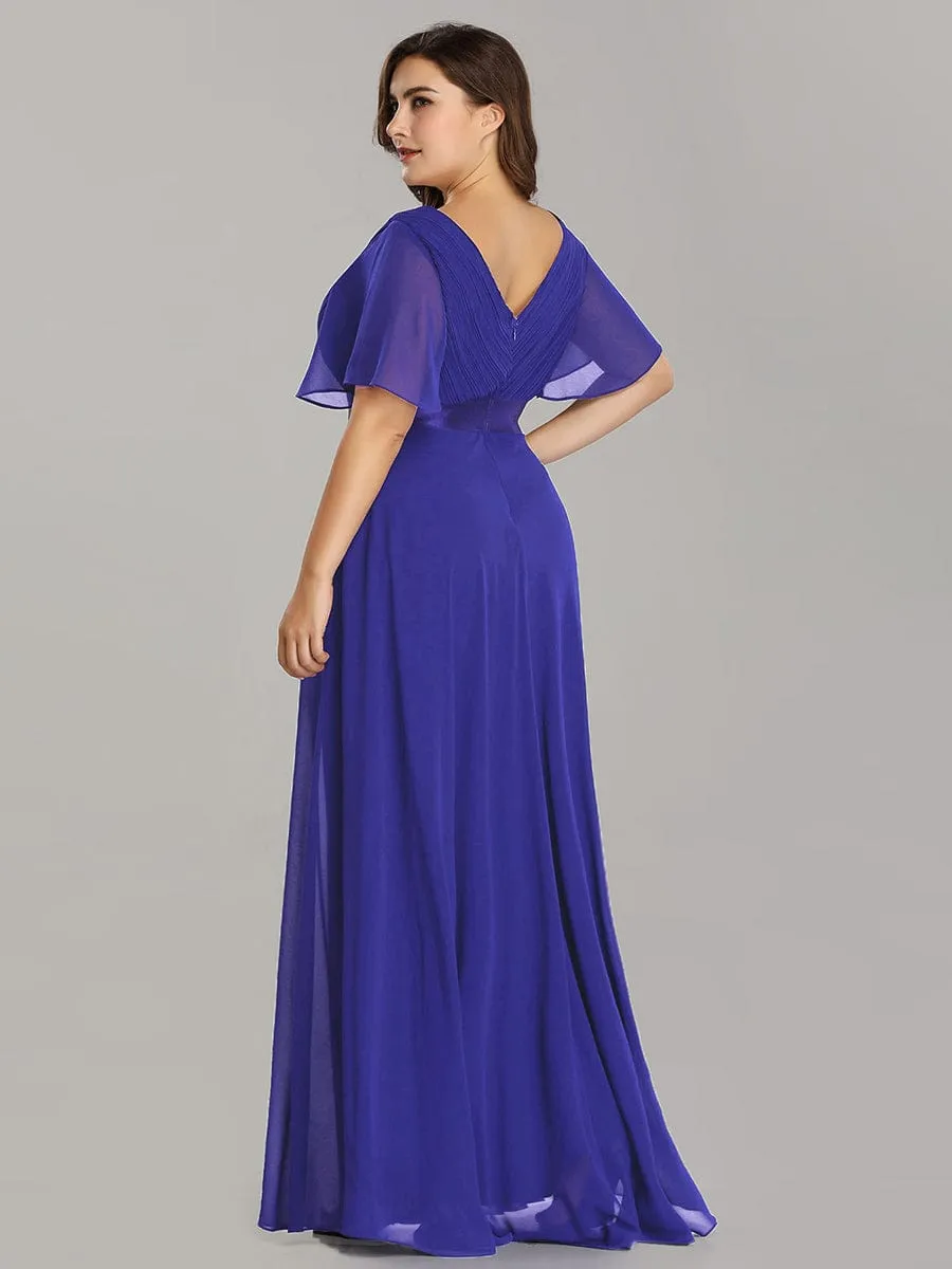 Long Chiffon Empire Waist Bridesmaid Dress with Short Flutter Sleeves