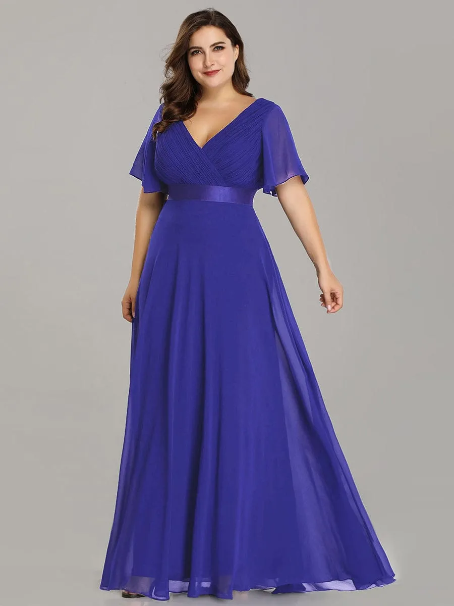 Long Chiffon Empire Waist Bridesmaid Dress with Short Flutter Sleeves