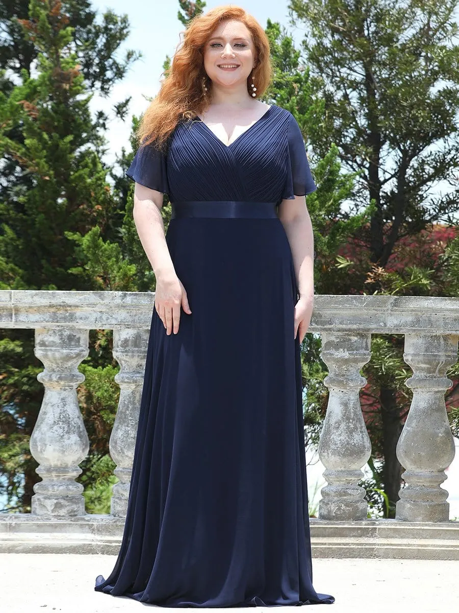 Long Chiffon Empire Waist Bridesmaid Dress with Short Flutter Sleeves