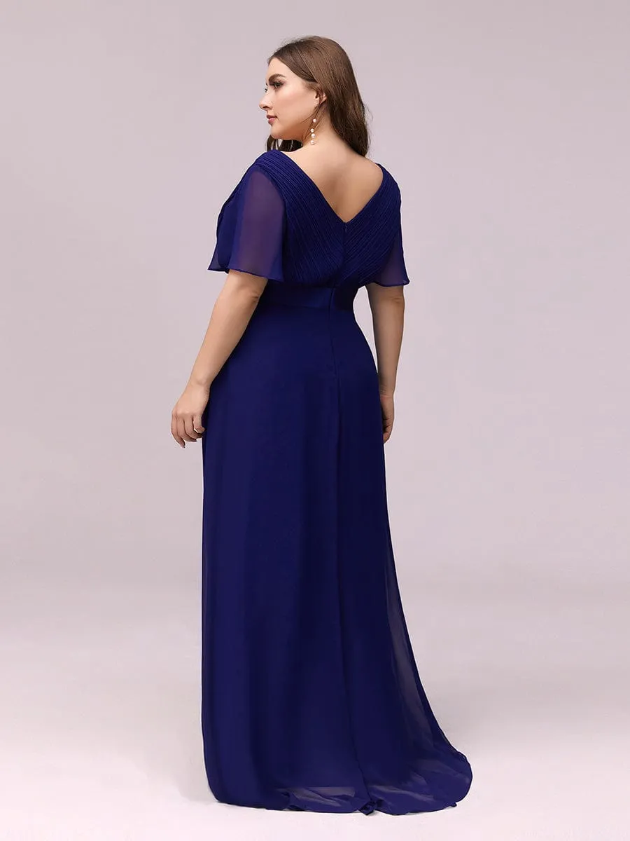 Long Chiffon Empire Waist Bridesmaid Dress with Short Flutter Sleeves