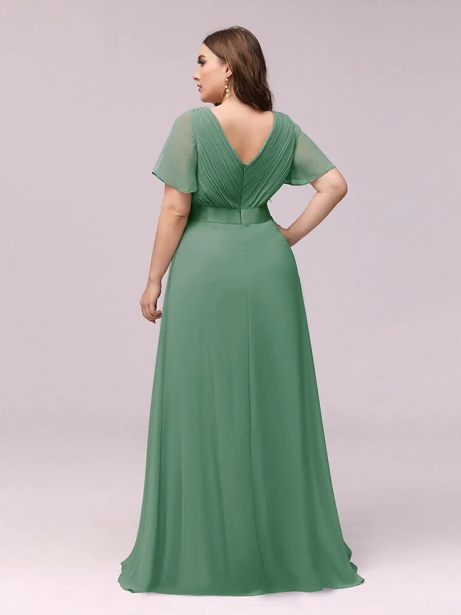 Long Chiffon Empire Waist Bridesmaid Dress with Short Flutter Sleeves