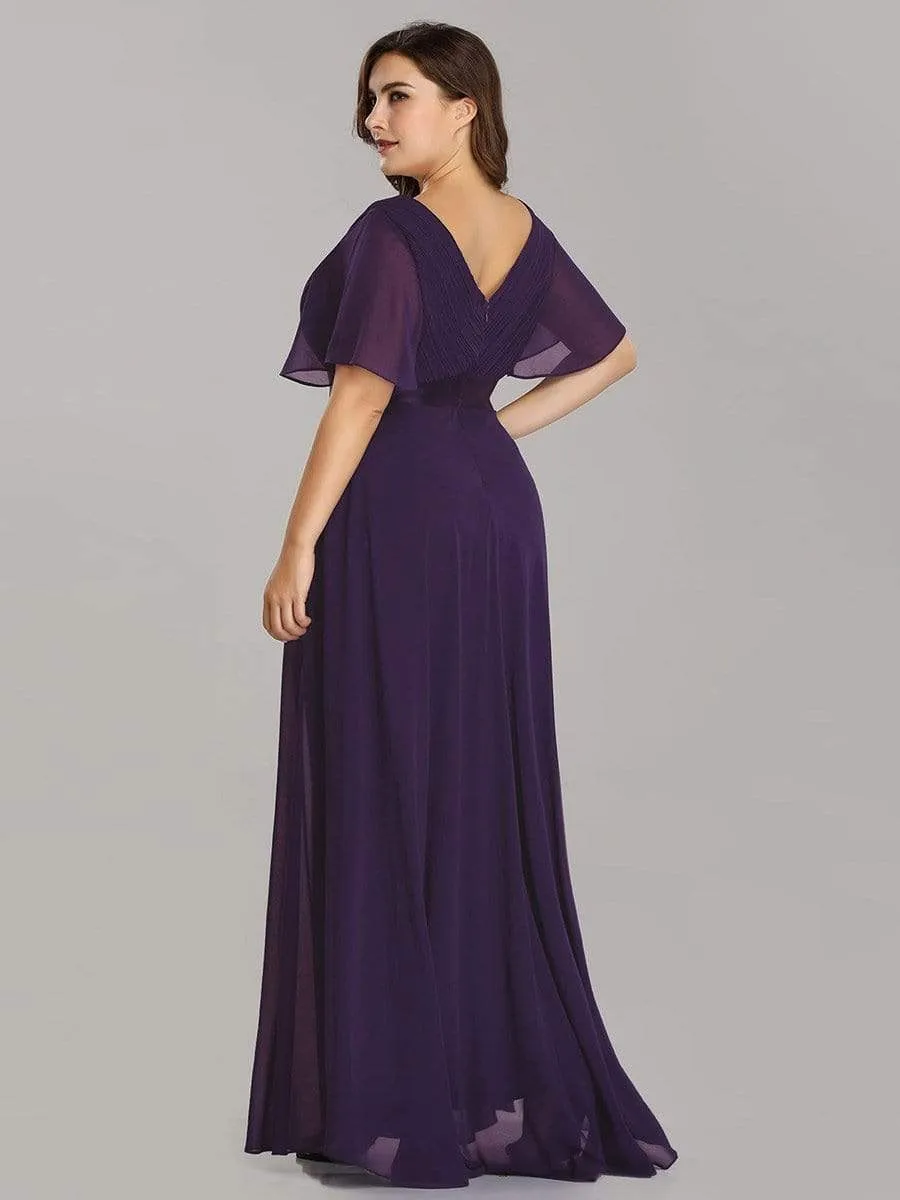 Long Chiffon Empire Waist Bridesmaid Dress with Short Flutter Sleeves