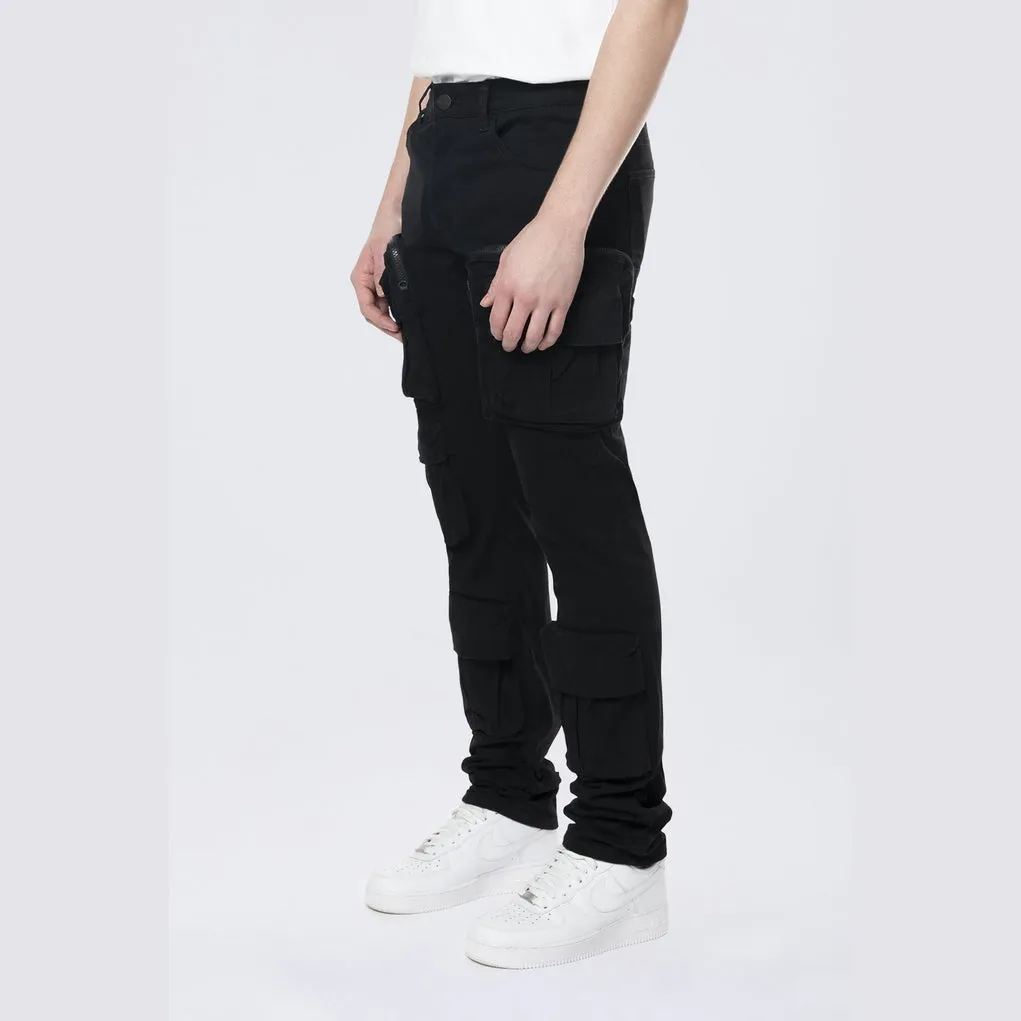 Long Slim 5 Pocket Cargo Twill Pants - Black