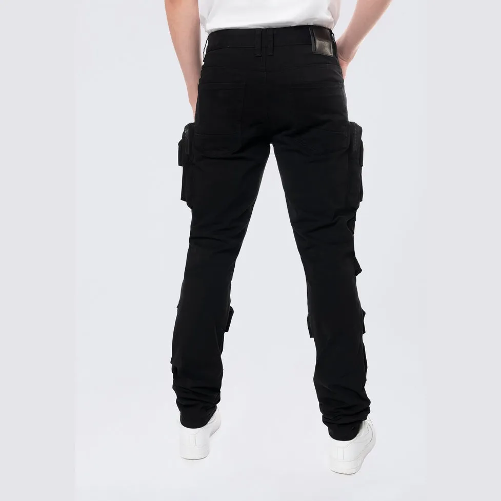 Long Slim 5 Pocket Cargo Twill Pants - Black