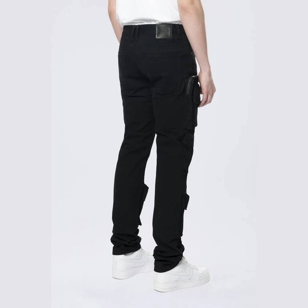 Long Slim 5 Pocket Cargo Twill Pants - Black