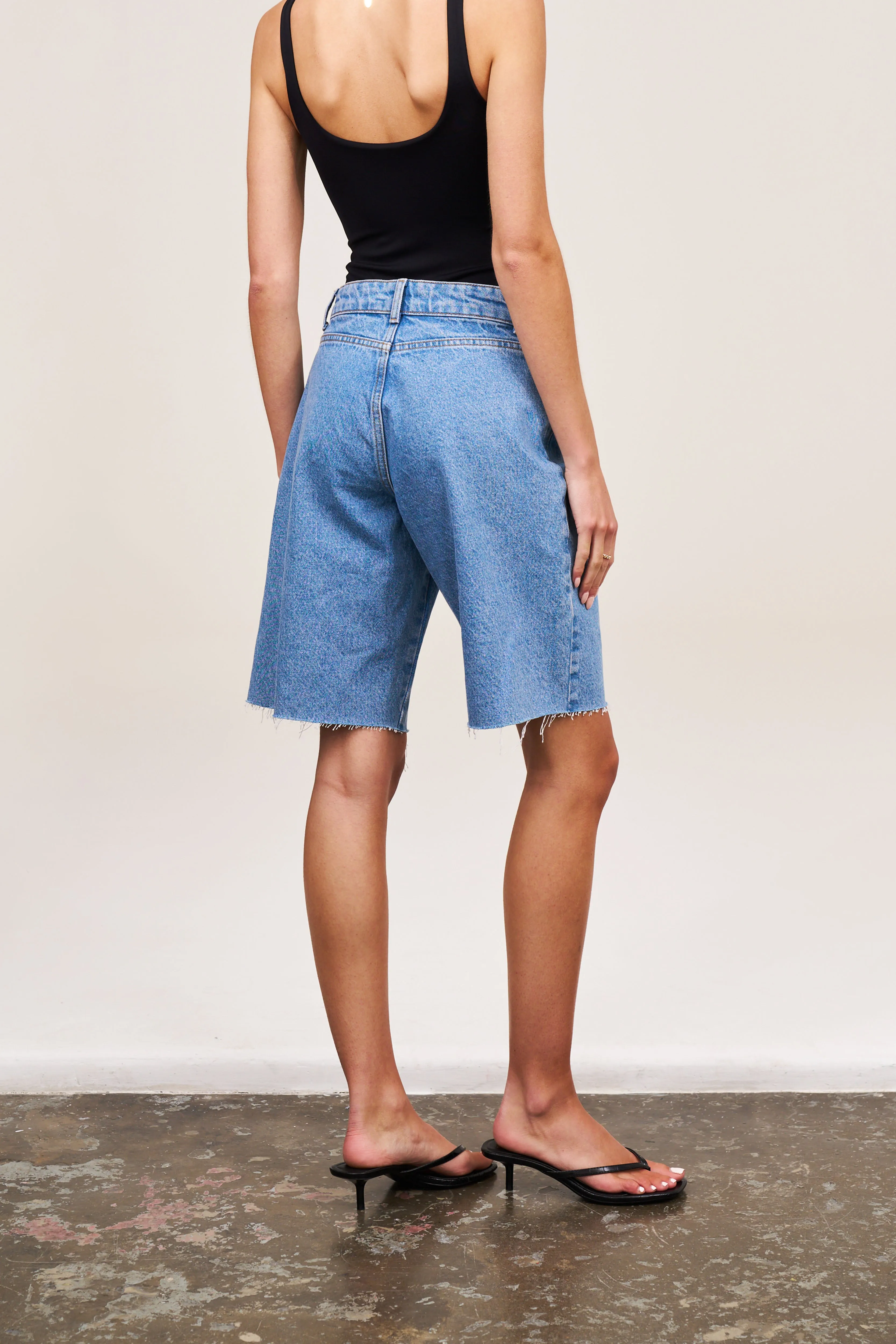 LONGLINE DENIM JORTS - WASHED BLUE