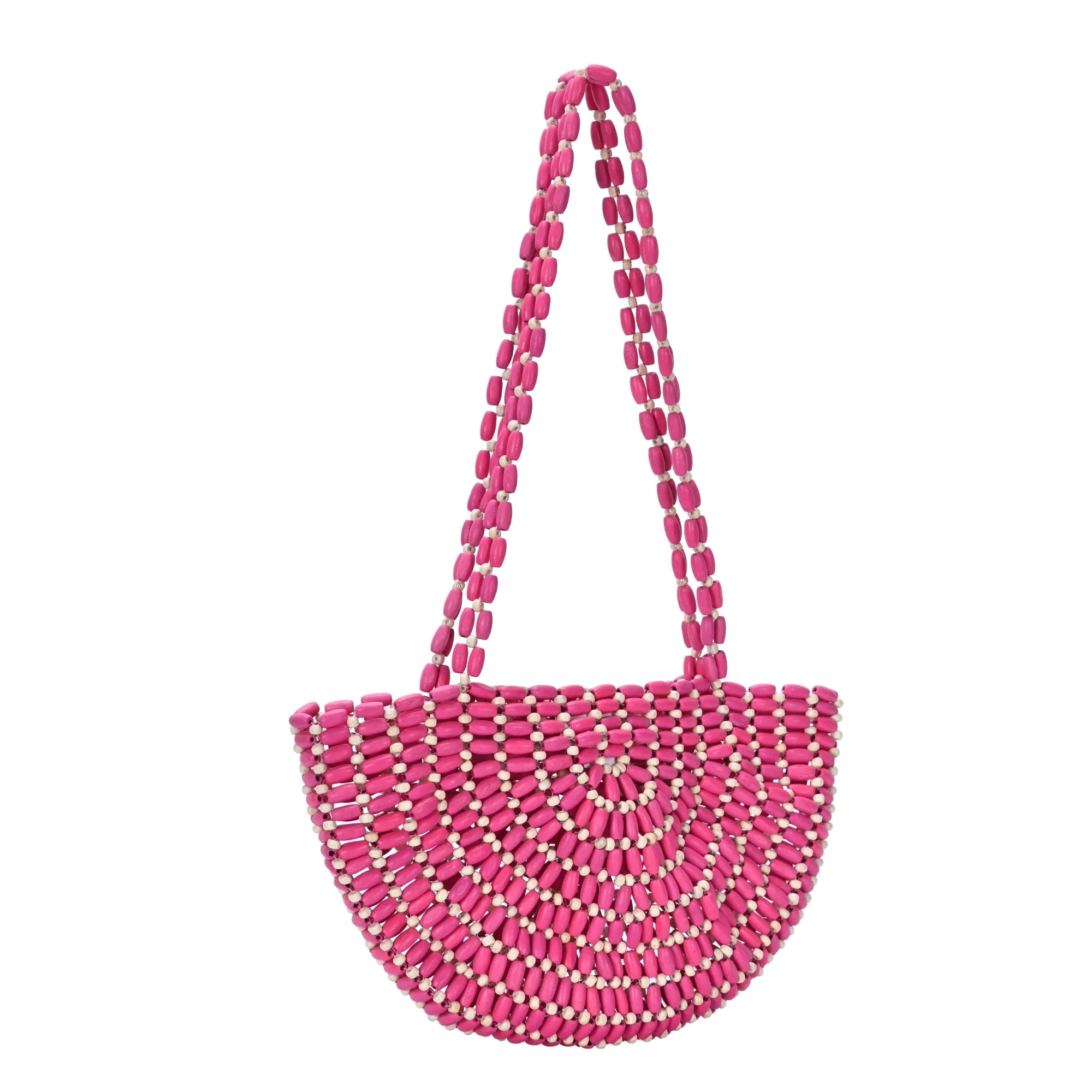 Luna's Wooden Beaded Crescent Shoulder Bag