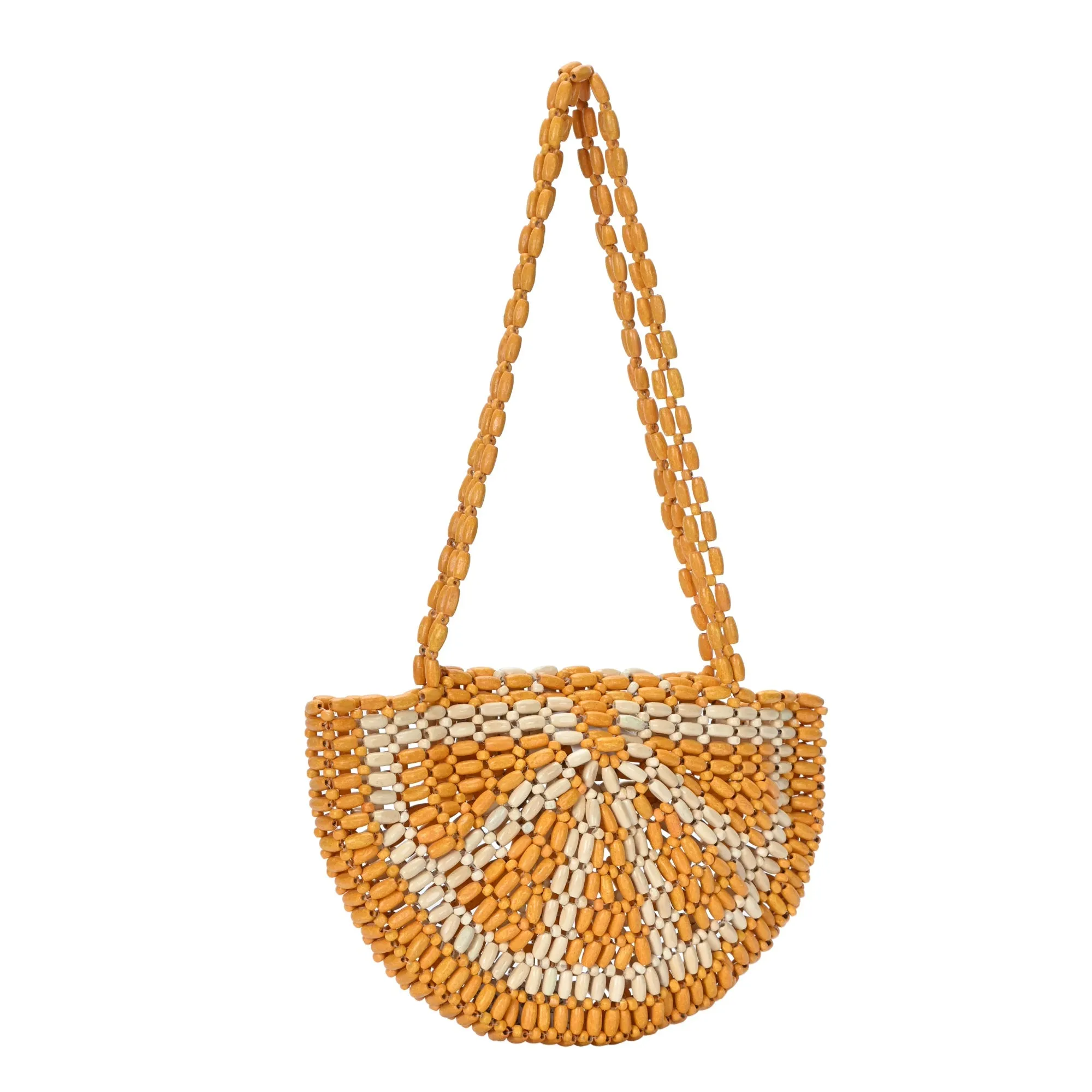 Luna's Wooden Beaded Crescent Shoulder Bag