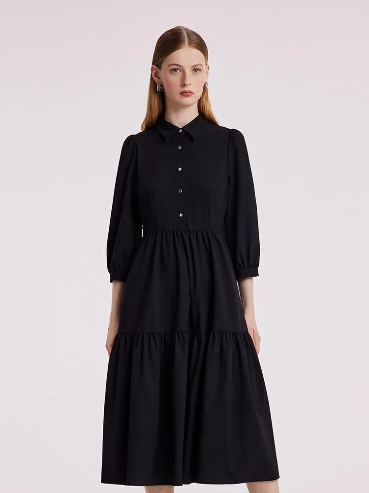 Machine Washable Silk And Woolen Collared Dress