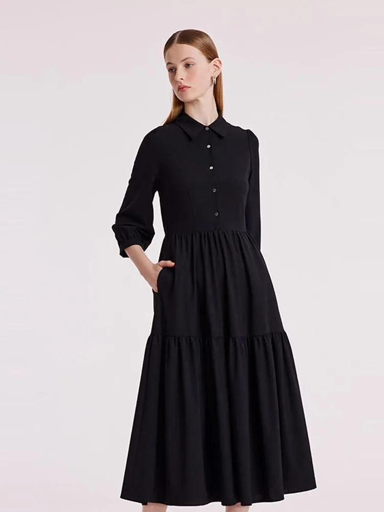 Machine Washable Silk And Woolen Collared Dress